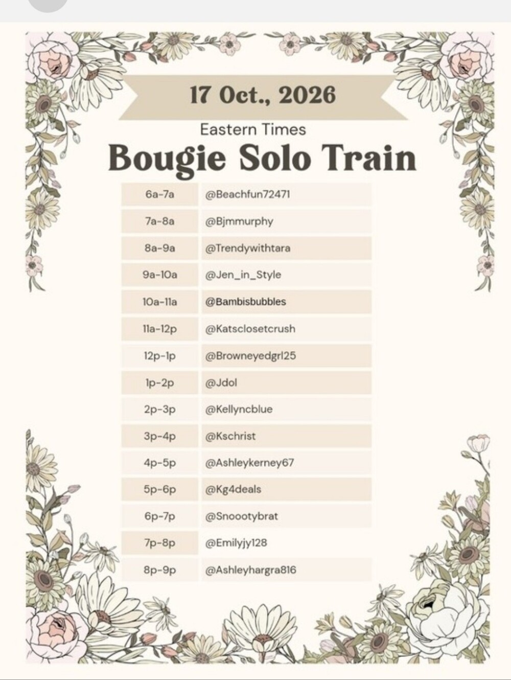 Bougie Solo Train Floral Event OCTOBER 17TH